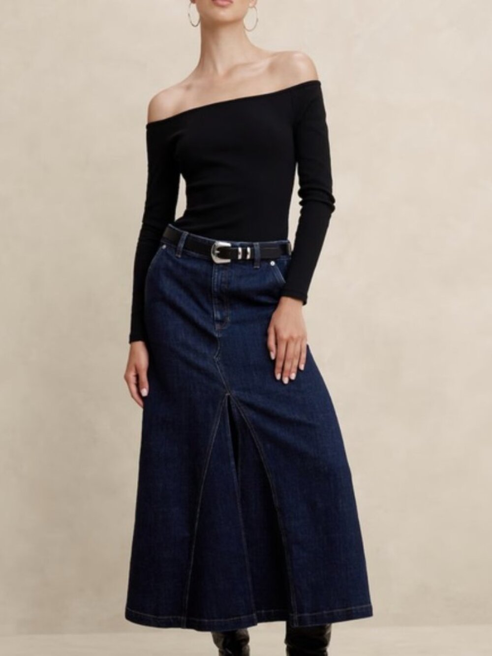 Banana Republic Center Split Classic Denim Maxi Skirt | Dark Wash | Size 0 | NWT